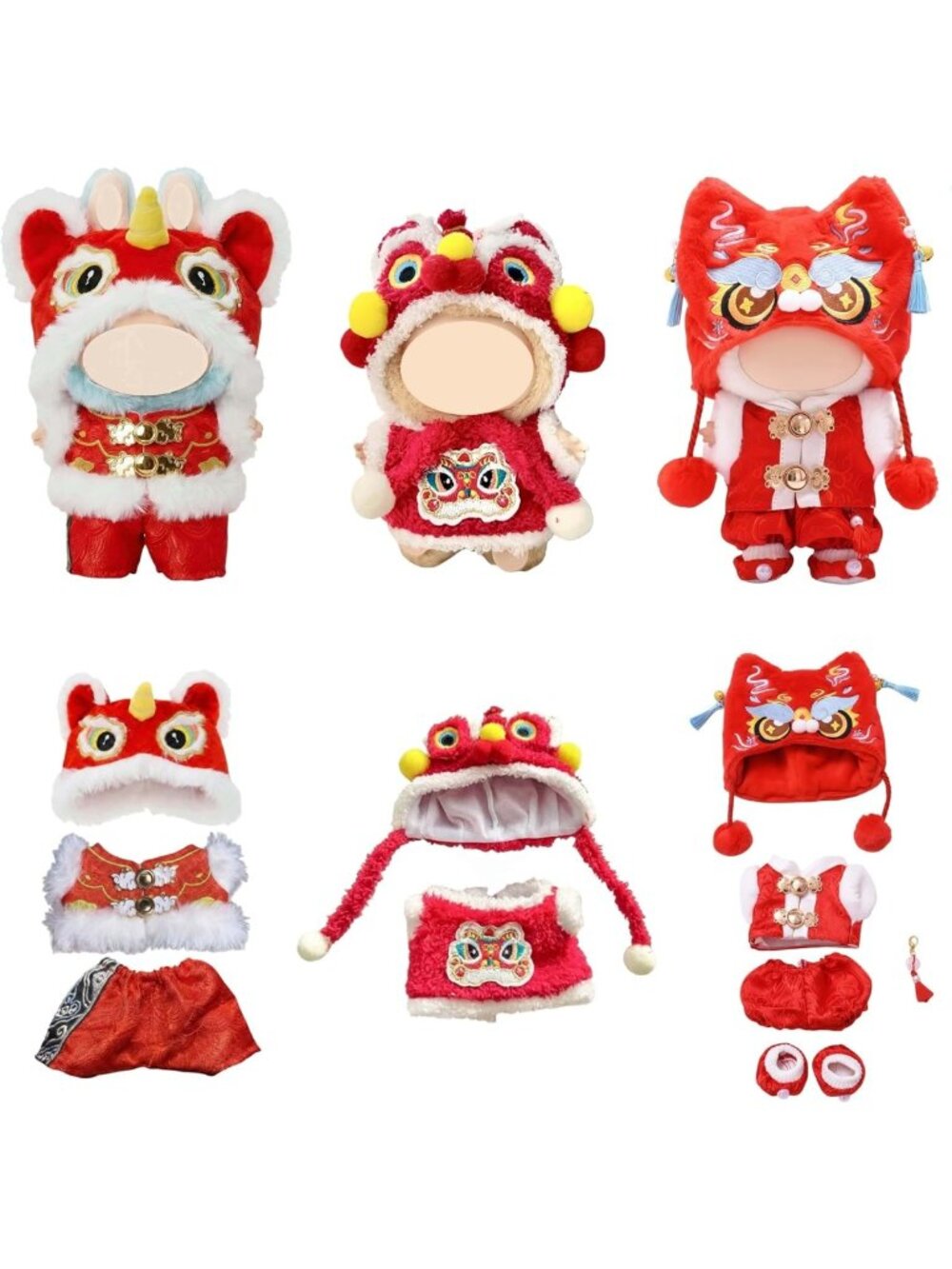 Festive 3-Pack Doll Clothes Set for 15-17cm Figures | Lion Dance Costume Outfit